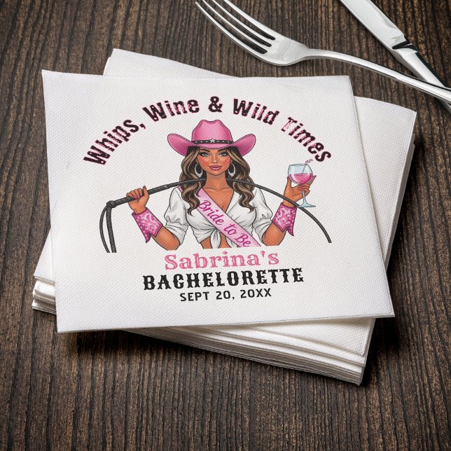 Serviette En Papier Cowgirl Bachelorette Party Whihid Wine & Wild Time (Cowgirl Bachelorette Party Whips Wine & Wild Times Napkins
)