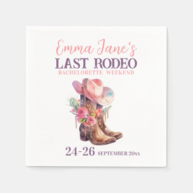 Serviette En Papier Cowgirl Dernier Rodeo Rose Bachelorette (Devant)