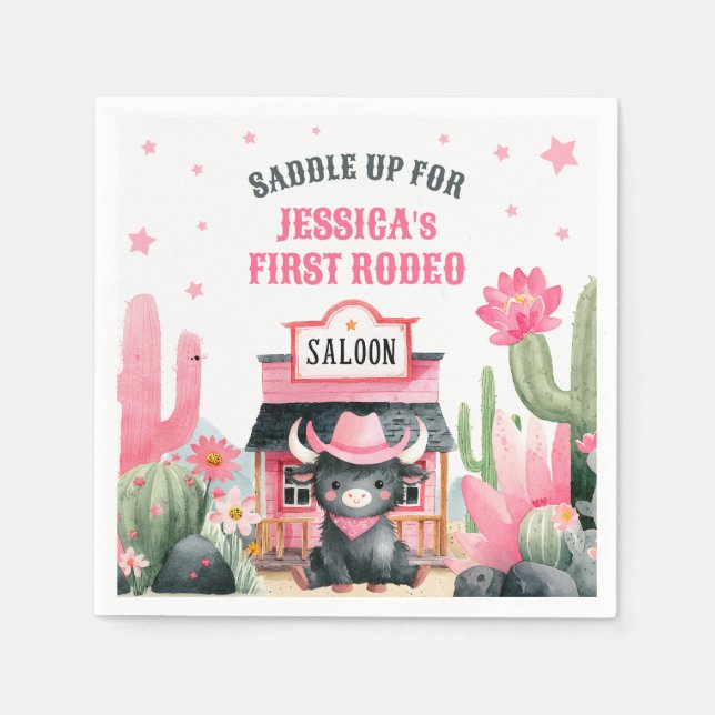Serviette En Papier Cowgirl First Rodeo Highland Cow Birday Party (Devant)