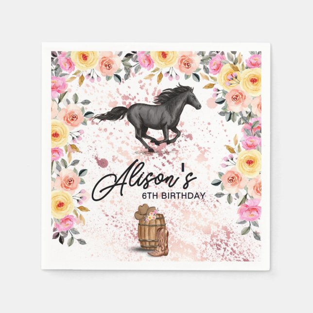 Serviette En Papier Cowgirl Rose Floral Horse Anniversaire Fille (Devant)