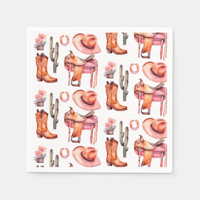 Serviette En Papier Cowgirl rose occidentale (Devant)