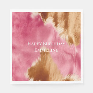 Serviette En Papier Cowgirl Western Pink Brown Cream Cowhide