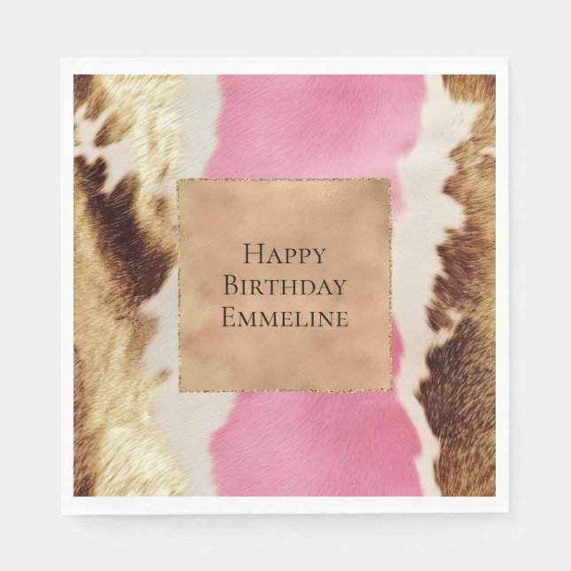 Serviette En Papier Cowgirl Western Pink Cream Gold Cowhide (Devant)