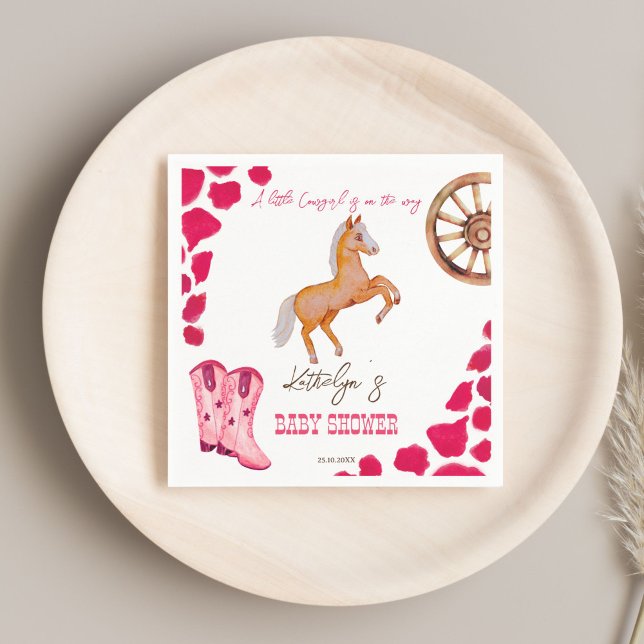 Serviette En Papier Cowgirl western rodeo mignon baby shower rose (Cowgirl western rodeo baby shower pink customized napkins template  cute baby horse pink cow pattern)