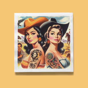Serviette En Papier Cowgirls Tatouées Vintage