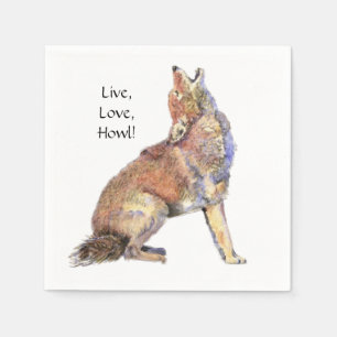 Serviette En Papier Coyote d'aquarelle vivant, amour, citation de la