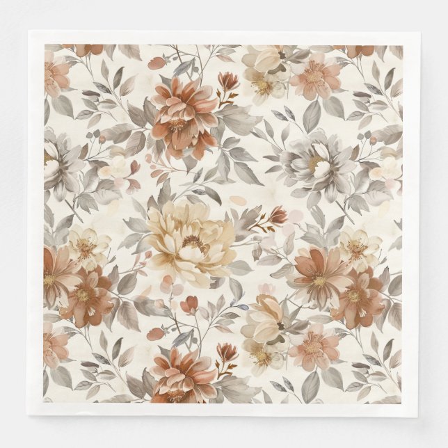 Serviette En Papier Cozy Autumn Aesthetic Fall Floral Pattern (Devant)
