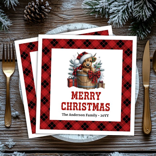 Serviette En Papier Cozy highland cow holiday napkins red black plaid  (Cozy highland cow holiday napkins red black plaid custom

)