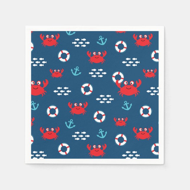 Serviette En Papier Crabe avec bouée de sauvetage (Devant)