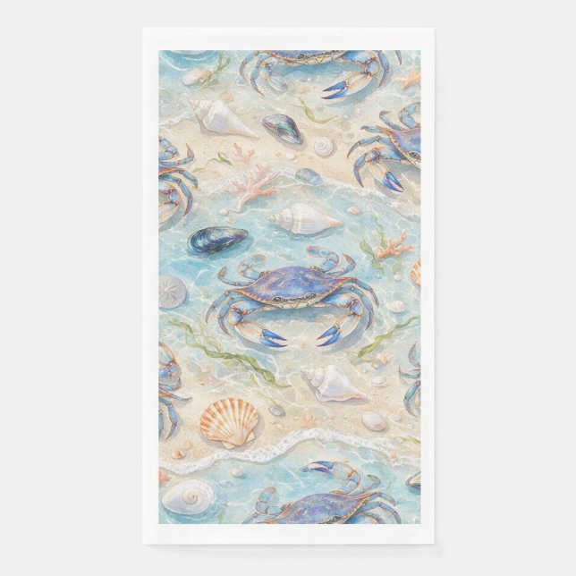 Serviette En Papier Crabe Bleu & Coquillages (Devant)