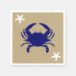 Serviette En Papier Crabe Bleu & Poisson d'étoiles blanc Plage nautiqu