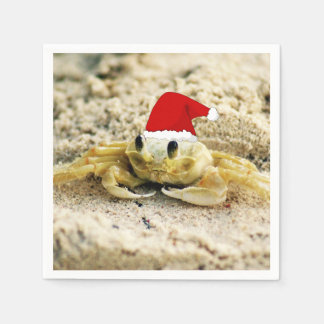 Serviette En Papier Crabe de sable à Santa Hat Noël