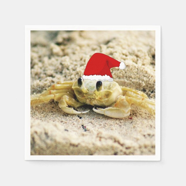 Serviette En Papier Crabe de sable à Santa Hat Noël (Devant)