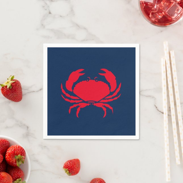 Serviette En Papier Crabe nautique rouge blanc et papier bleu (En situation)