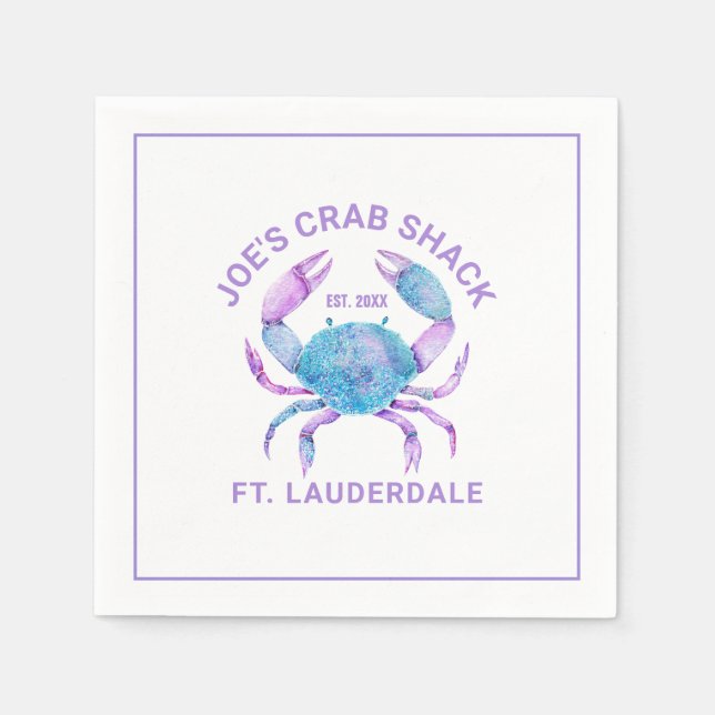 Serviette En Papier Crabe pastel aquarelle texte personnalisé (Devant)