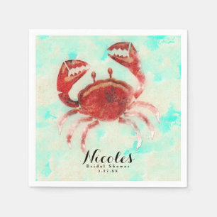 Serviette En Papier Crabe Rouge Élégant Plage Fiançailles Fête Personn