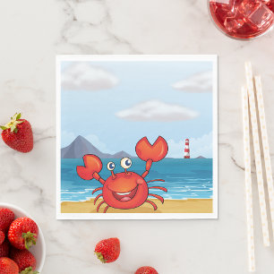 Serviette En Papier Crabe Rouge Heureux Sur Une Plage