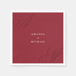 Serviette En Papier Cranberry Red Modern Edge Élégant Mariage Monogram