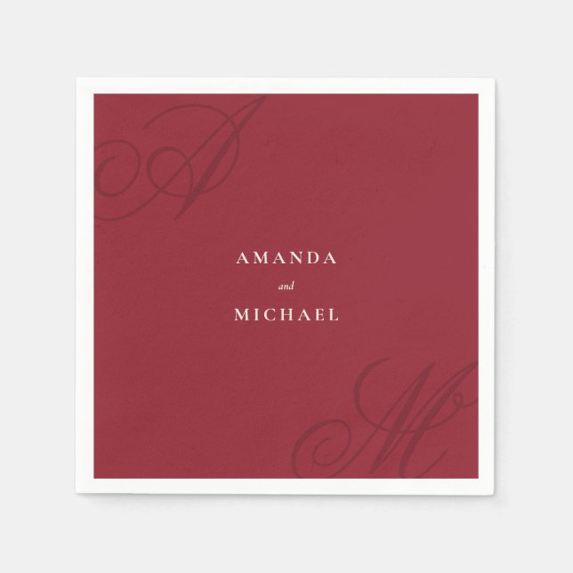 Serviette En Papier Cranberry Red Modern Edge Élégant Mariage Monogram (Devant)