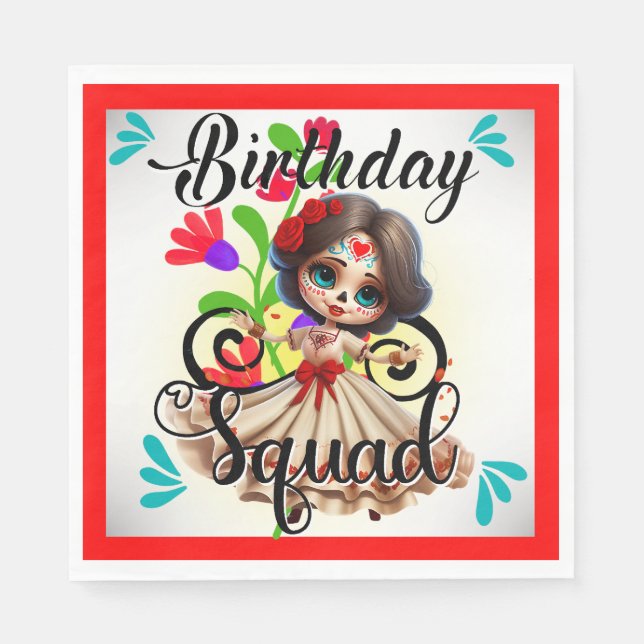 Serviette En Papier Crâne à sucre cuite Anniversaire (Devant)