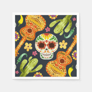 Serviette En Papier Crâne à sucre et guitares Dia de Muertos   Serviet