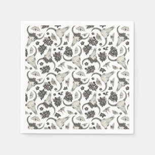 Serviette En Papier Crâne animal gothique avec fleurs Motif