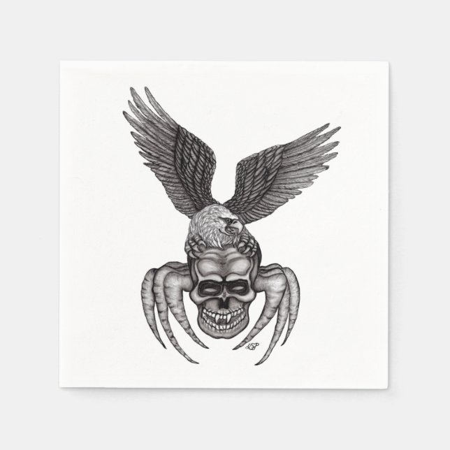 Serviette En Papier Crâne d'araignée avec aigle (Devant)