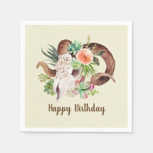 Serviette En Papier Crâne de bélier et succulents Anniversaire