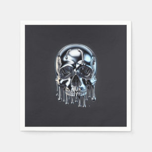 Serviette En Papier Crâne de fête d'Halloween argent chrome liquide go