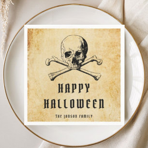 Serviette En Papier Crâne de pirate vintage et os de Halloween