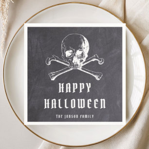 Serviette En Papier Crâne de pirate vintage et os noir Halloween