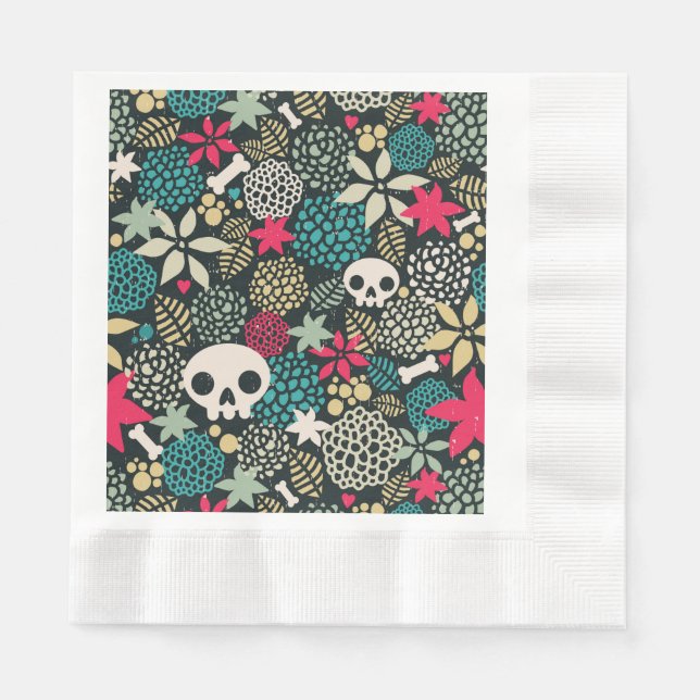 Serviette En Papier Crâne en fleurs (Devant)