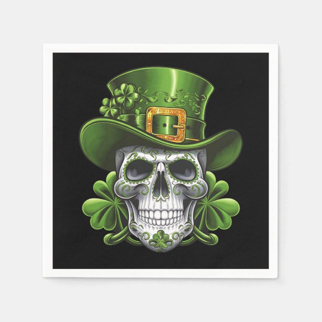 Serviette En Papier Crâne en Sucre Fête de la Saint-Patrick Trèfle (Devant)