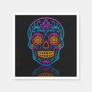 Serviette En Papier Crâne en sucre néon noir/bienvenue jour des morts