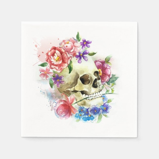 Serviette En Papier Crâne floral Dia de los Muertos | Serviette de tab (Devant)