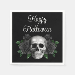 Serviette En Papier Crâne floral gothique noir Halloween