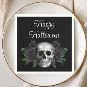 Serviette En Papier Crâne floral gothique noir Halloween