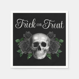 Serviette En Papier Crâne Floral Gothique Noir Trick Or Treat Hallowee