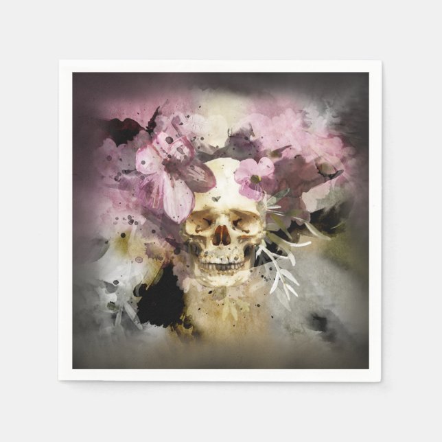 Serviette En Papier Crâne floral rose (Devant)