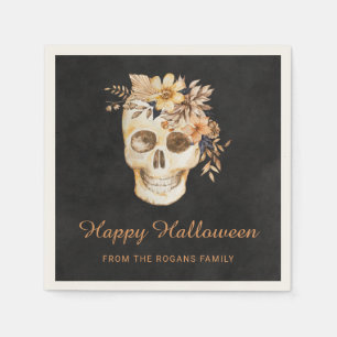 Serviette En Papier Crâne Floral Rustique Halloween