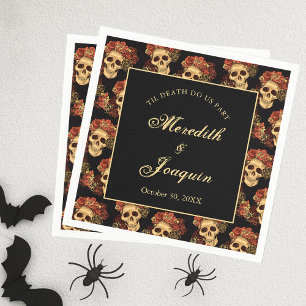 Serviette En Papier Crâne gothique Rouge Rose Noir Halloween Mariage