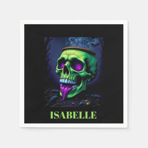 Serviette En Papier crâne hanté vert néon gothique nuit halloween