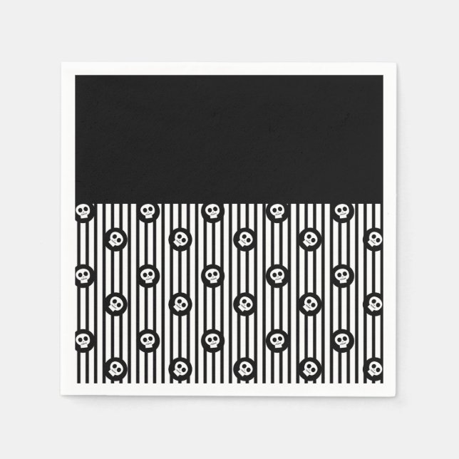 Serviette En Papier Crâne lunaire Crâne noir et blanc Halloween (Devant)