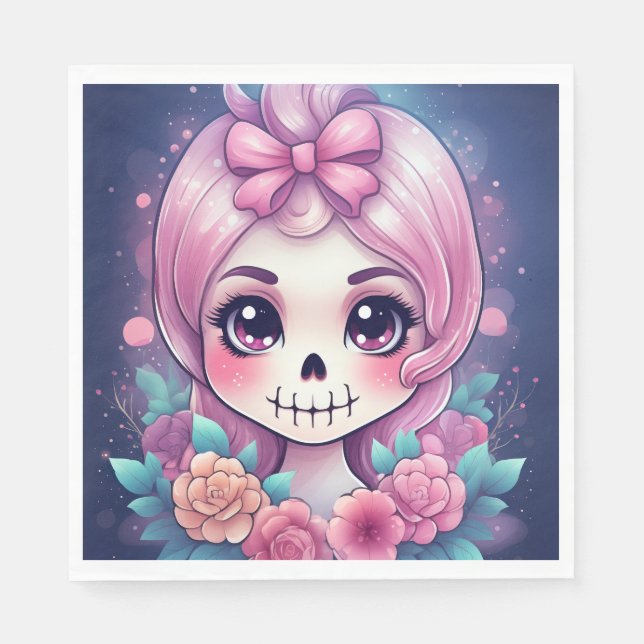 Serviette En Papier Crâne Mignon (Devant)