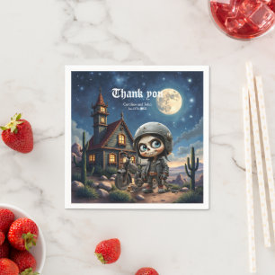 Serviette En Papier Crâne Mignon Motard Balade au Clair de Lune dans