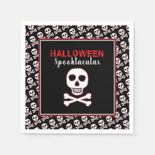 Serviette En Papier Crâne & Os, Soirée Halloween Rouge