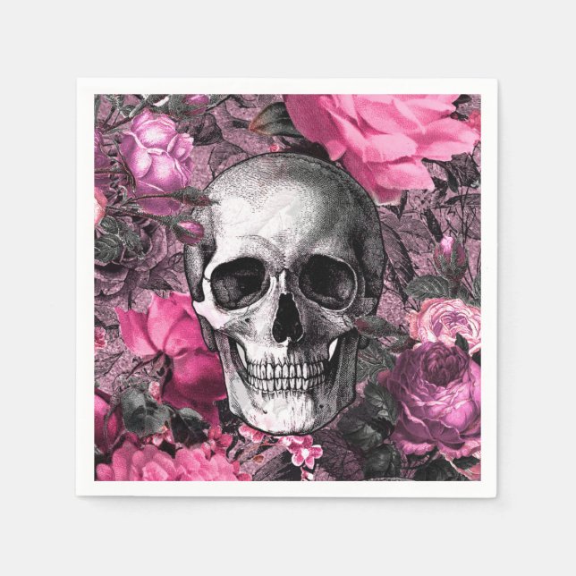 Serviette En Papier Crâne rose floral goth (Devant)