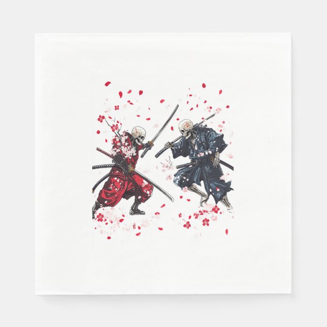 Serviette En Papier Crâne Samurai Duel (Devant)