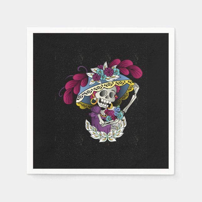 Serviette En Papier Crâne vectorielle catrina mexicaine (Devant)