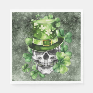 Serviette En Papier Crâne Vivant avec Illustration de Chapeau Vert